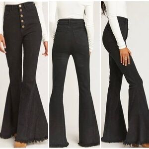 Show Me Your MuMu Black Flare Jeans with Button Detail